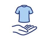 Request a Printed Sample - T-shirt icon. Icon of a T-shirt being held by a hand, indicating the option to request a printed sample of the final product.
